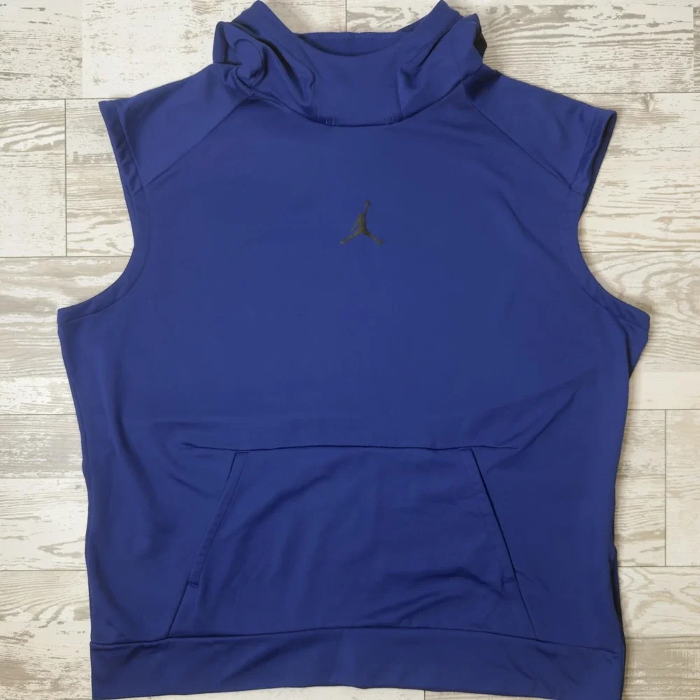 Jordan Hoodie Mens 3XL Blue Sleeveless Pullover Fleece Jumpman Kangaroo Pocket